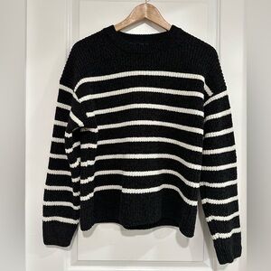 Denver Hayes Black and White Striped Crewneck Sweater Women’s XL